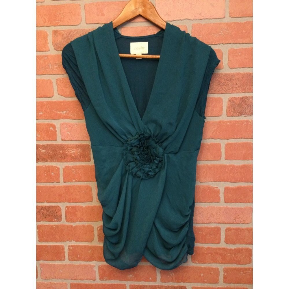 Anthropologie Deletta Womens Y2K Blouse Top Size M 3D Floral Detail Draped